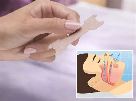 A person using nasal strips during allergy season to enhance breathing and reduce congestion.