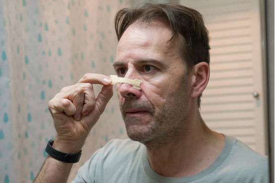 Nasal strips applied to the bridge of the nose for congestion relief