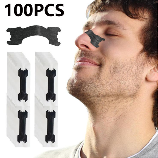 Athlete wearing nasal strips during high-intensity training for improved breathing.