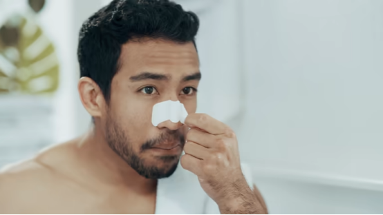 Close-up of nasal strips providing structural support for nasal passages.