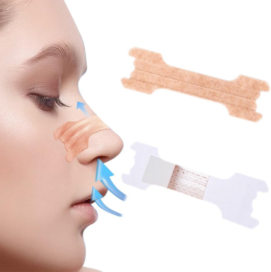 Diagram of improved airflow and reduced mouth breathing using nasal strips.