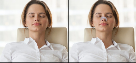 close-up showing nasal strips improving airflow without irritation
